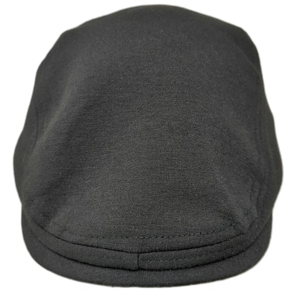 Black Newsboy Cap One Size Soft Jersey Fabric Elastic Back Flat Bill Plain Hat